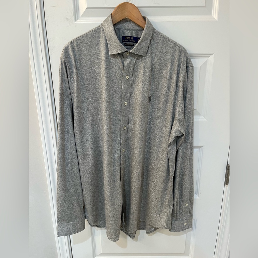 Polo Ralph Lauren Knit Dress Shirt Gray Long Sleeve Button‎ Down XLT
